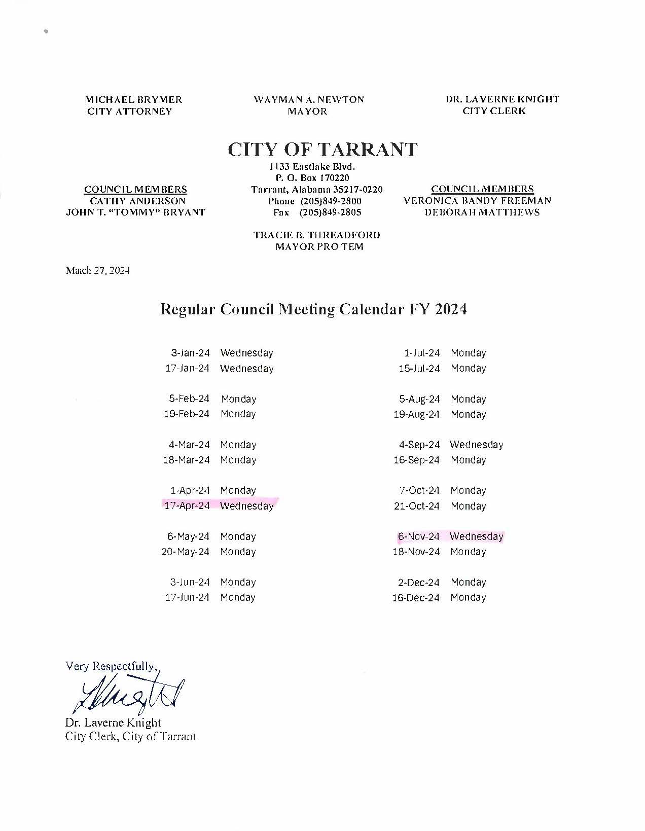 Clone of City of Tarrant Council Meetings FY2024 | Tarrant, AL